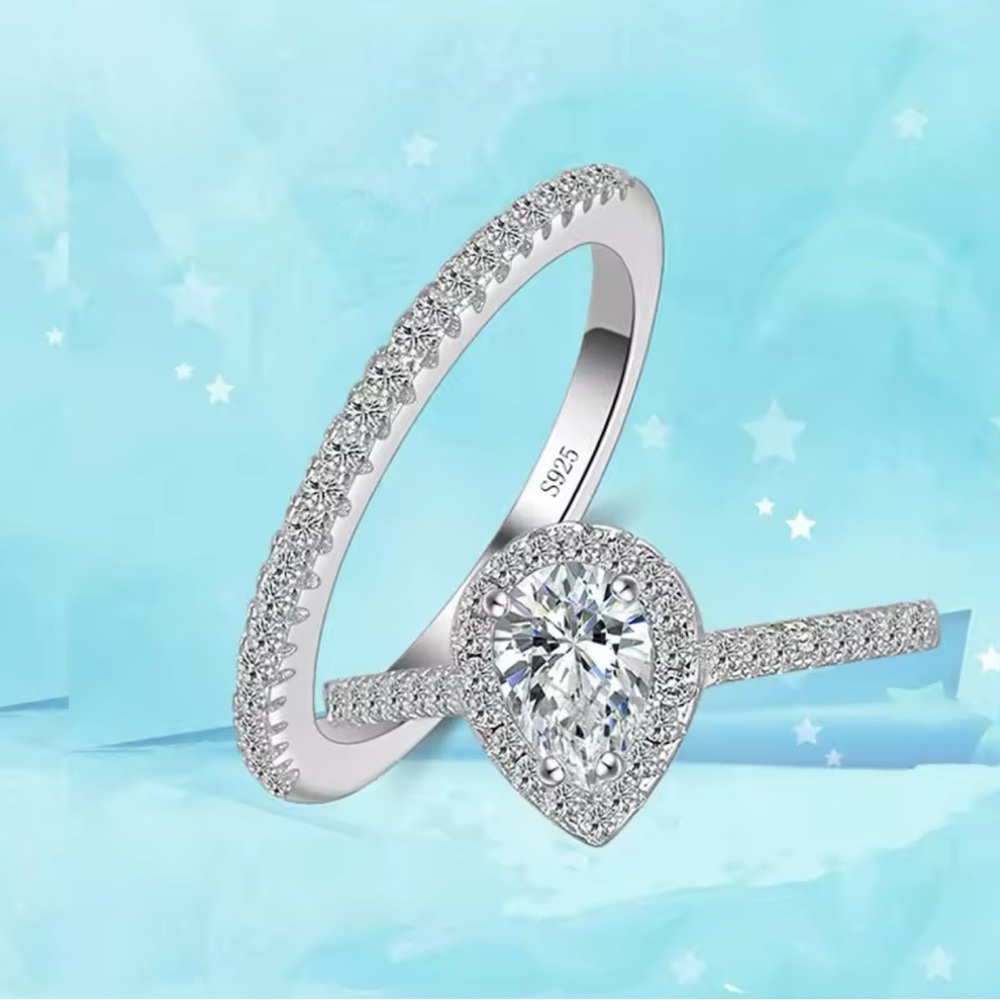 925 Sterling Silver Women's Ring Set – Teardrop Zircon CZ size 7